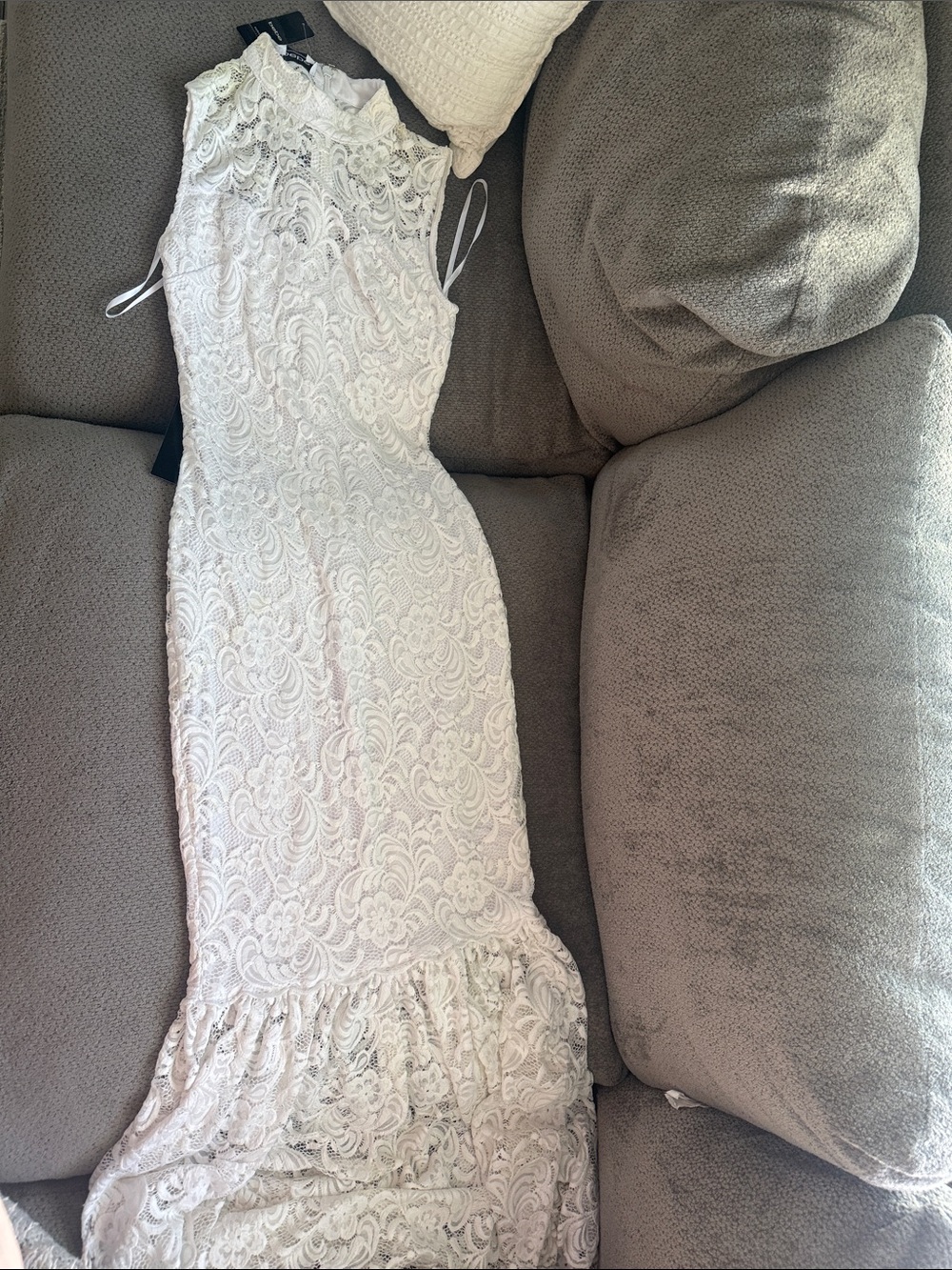 bebe White Lace High-Neck Mermaid Dress